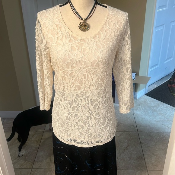Chico’s size1=M 8-10 ecru lace top - Picture 1 of 5